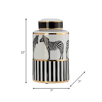 Sagebrook Home Modern Zebra Animal Glam Ceramic Jar With Lid