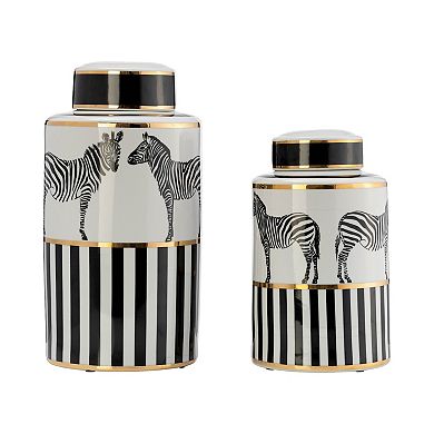 Sagebrook Home Modern Zebra Animal Glam Ceramic Jar With Lid