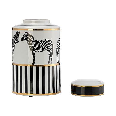 Sagebrook Home Modern Zebra Animal Glam Ceramic Jar With Lid