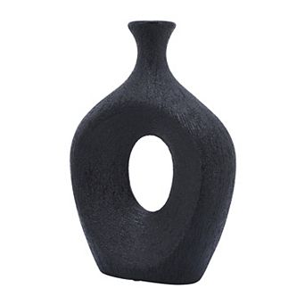 13" Ceramic Oval Vase - Contemporary Glam Abstract Cut-out Vase In Beaded Black - Creative Home