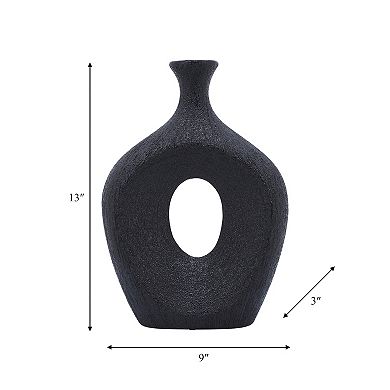 13" Ceramic Oval Vase - Contemporary Glam Abstract Cut-out Vase In Beaded Black - Creative Home