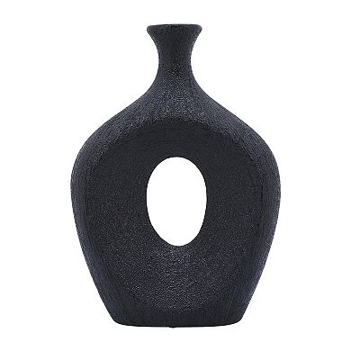 13" Ceramic Oval Vase - Contemporary Glam Abstract Cut-out Vase In Beaded Black - Creative Home