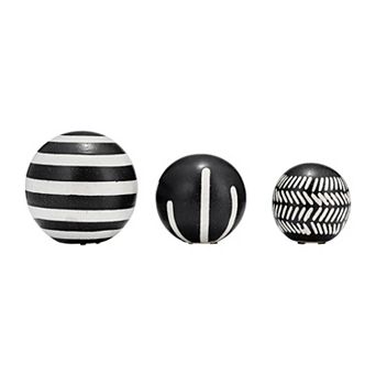 Set Of 3 Decorative Orbs - Contemporary Black And White Geometric Design Round