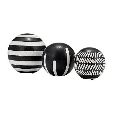 Set Of 3 Decorative Orbs - Contemporary Black And White Geometric Design Round