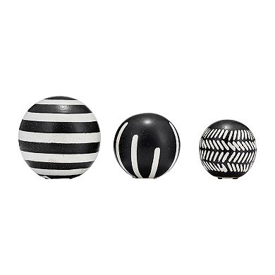 Set Of 3 Decorative Orbs - Contemporary Black And White Geometric Design Round