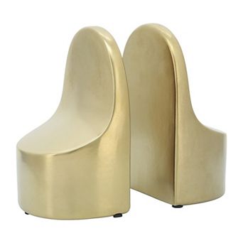 Sagebrook Home Modern Glam Set of 2 Ceramic Bookends Contemporary Simple Gold Bookend Set