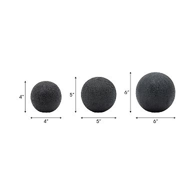 Set Of 3 Decorative Orbs - Contemporary Modern Black Beaded Ceramic Home Table Decor - 4", 5", 6"