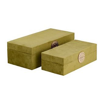 Set Of 2 Decorative Storage Boxes - Olive Green And Gold Wooden Boxes For Photos, Jewelry, Trinkets