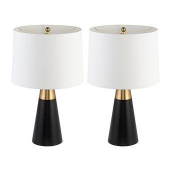 Sagebrook Home Modern Glam Neutral Metal, Set Of 2, 23"h Cone Table Lamps, Black/gold
