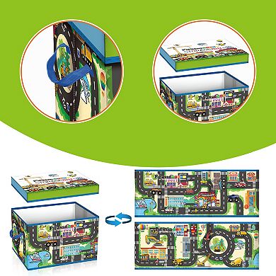 Picassotiles Magnet Tile Toy Organizer: City Theme Storage Bin With Lid & Handles