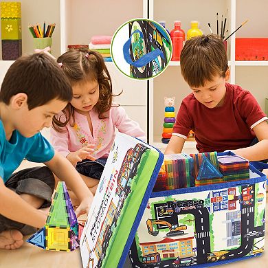 Picassotiles Magnet Tile Toy Organizer: City Theme Storage Bin With Lid & Handles