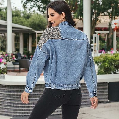 Women's Leopard Print Crop Denim Shacket