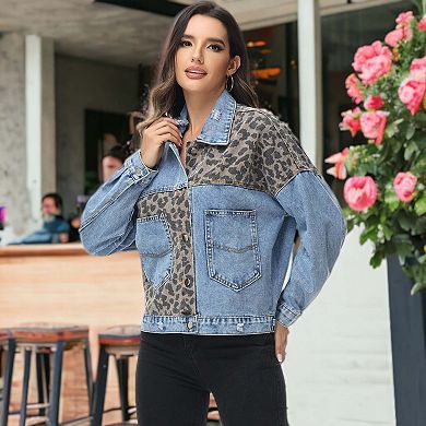 Women's Leopard Print Crop Denim Shacket