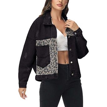 Women's Leopard Print Crop Denim Shacket