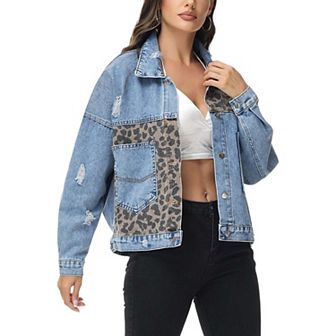 Women's Leopard Print Crop Denim Shacket
