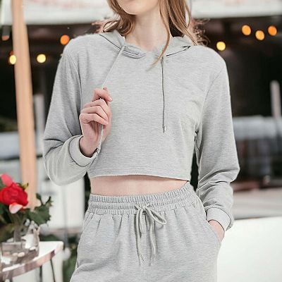 Women s Crop Top Sweatshirt Long Sleeve Hoodie Pullover