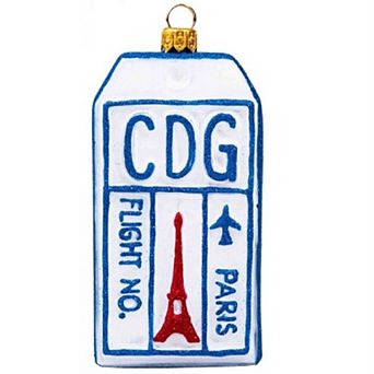Joy To The World Paris France Luggage Tag Polish Glass Christmas Tree Ornament