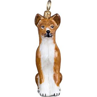 Joy To The World Basenji Polish Glass Christmas Ornament Dog Tree Decoration