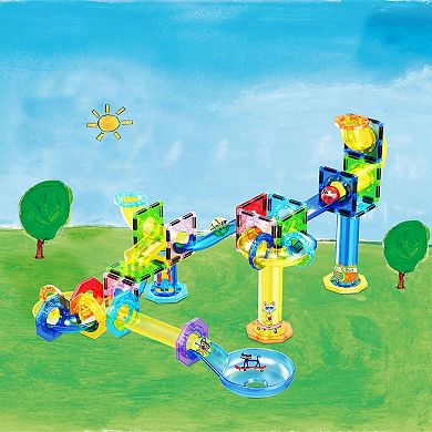 PicassoTiles 62 PC Pete the Cat Marble Run Race Track Building Block, Building STEM Toy for Kids 3+