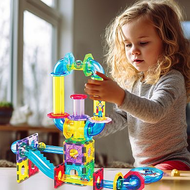 PicassoTiles 62 PC Pete the Cat Marble Run Race Track Building Block, Building STEM Toy for Kids 3+