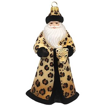 Joy To The World Glitterazzi Leopard Santa Polish Glass Christmas Ornament