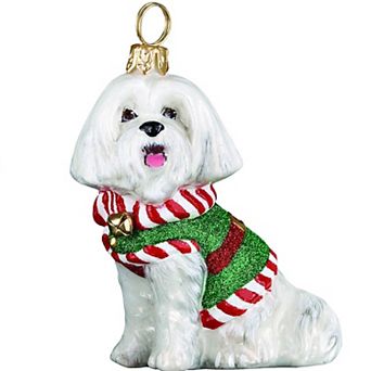 Joy To The World Maltese Santa's Little Yelper Polish Glass Christmas Ornament