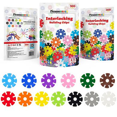 Picassotiles 300pc Building Chips Interlocking Disc Construction Blocks