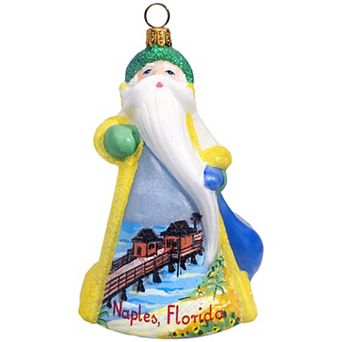 Joy To The World Glitterazzi Naples Florida Santa Polish Glass Christmas Ornament