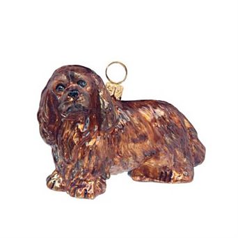 Joy To The World Ruby Cavalier King Charles Spaniel Dog Polish Glass Christmas Ornament