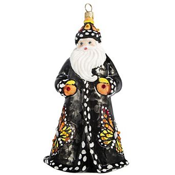 Joy To The World Glitterazzi Monarch Butterfly Jeweled Santa Glass Christmas Ornament