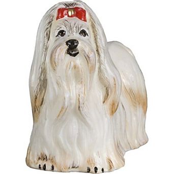 Joy To The World Maltese With Red Bows Dog Polish Glass Christmas Ornament