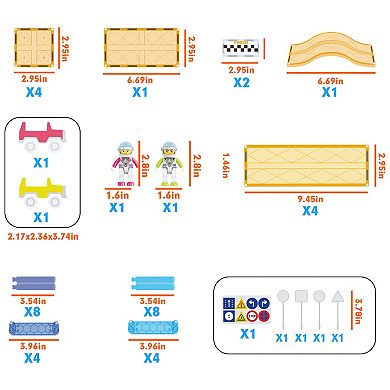 PICASSO-TILES 45 PC Race Car Tracks with Slopes for Racing, Magnetic Building Toys for Kids 3+
