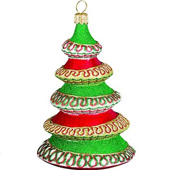 Joy To The World Glitterazzi Ribbon Candy Tree Polish Glass Christmas Ornament