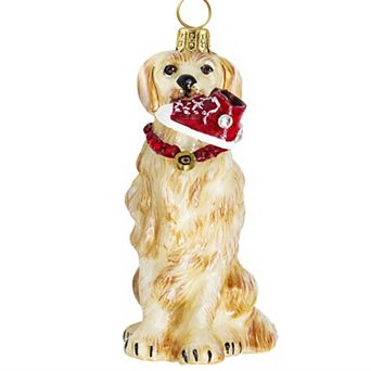 Joy To The World Golden Retriever With High Top Sneaker Polish Glass Christmas Ornament