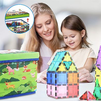 Picassotiles Magnet Tile Toy Organizer: Forest Theme Storage Bin With Lid & Handles