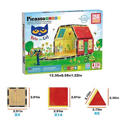 PicassoTiles 24 PC Pete The Cat Magnetic Tile House, Magnetic Building Blocks for Kids 3+