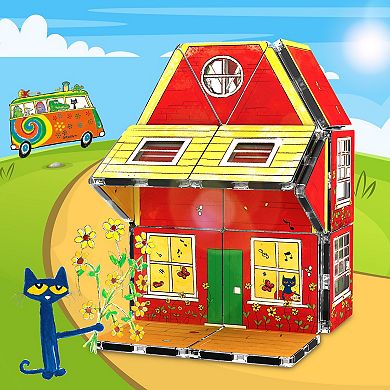 PicassoTiles 24 PC Pete The Cat Magnetic Tile House, Magnetic Building Blocks for Kids 3+