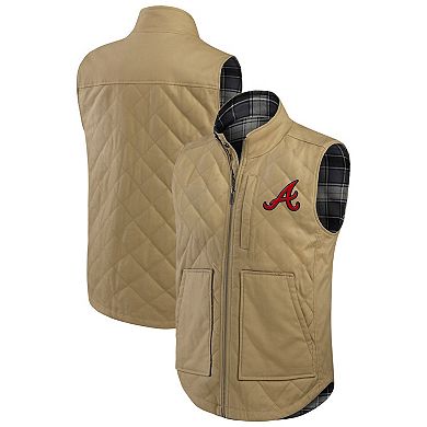 Men's Darius Rucker Collection by Fanatics Tan/Charcoal Atlanta Braves Reversible Canvas & Plaid Patch Full-Zip Vest