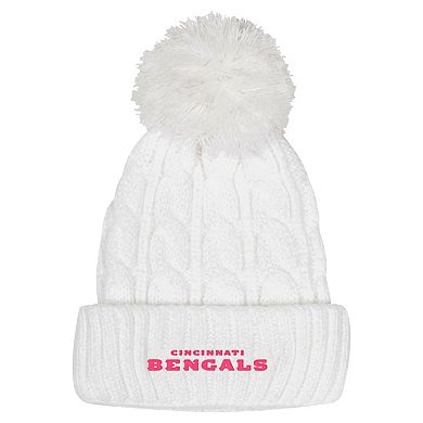 Girls Youth White Cincinnati Bengals Cable Cuffed Knit Hat with Pom