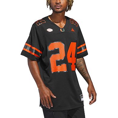 Men's adidas #24 Black Miami Hurricanes Premier Strategy Jersey