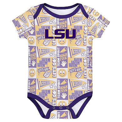 Newborn Purple LSU Tigers Sunday Comics 3-Pack Bodysuit Set
