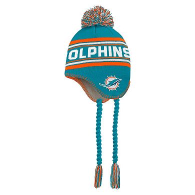 Youth Aqua Miami Dolphins Jacquard Tassel Knit Hat with Pom