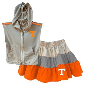 Girls Toddler Wes & Willy Tan Tennessee Volunteers Tri-Blend Sleeveless Full-Zip Hoodie & Tiered Skirt Set