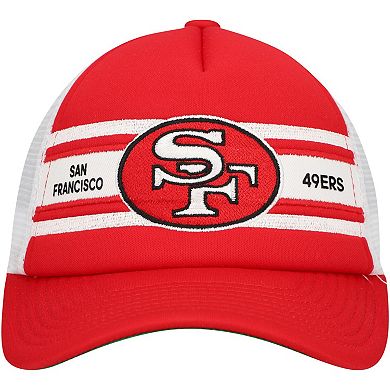 Youth Mitchell & Ness Scarlet San Francisco 49ers Stripe Trucker Adjustable Hat