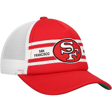 Youth Mitchell & Ness Scarlet San Francisco 49ers Stripe Trucker Adjustable Hat