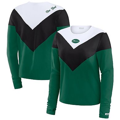 Women's WEAR by Erin Andrews Green/Black New York Jets Plus Size Chevron Tri-Blend Long Sleeve T-Shirt