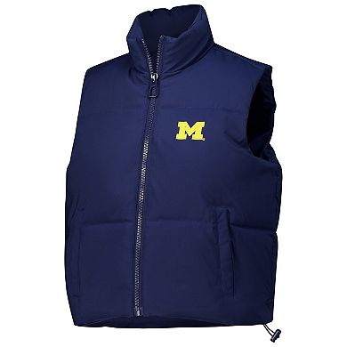 Women's ZooZatz Navy Michigan Wolverines Cropped Puffer Full-Zip Vest
