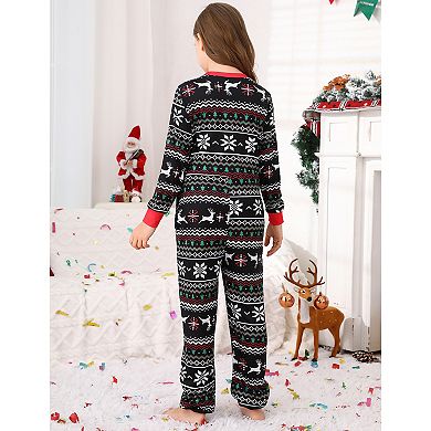 Christmas Pajamas For Family/couples Front Zipper Round Neck Jumpsuit Fleece-lined Matching Jammies