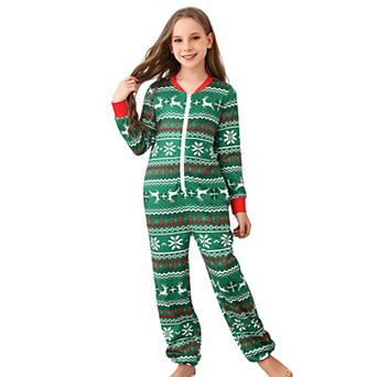 Christmas Pajamas For Family/couples Front Zipper Round Neck Jumpsuit Fleece-lined Matching Jammies
