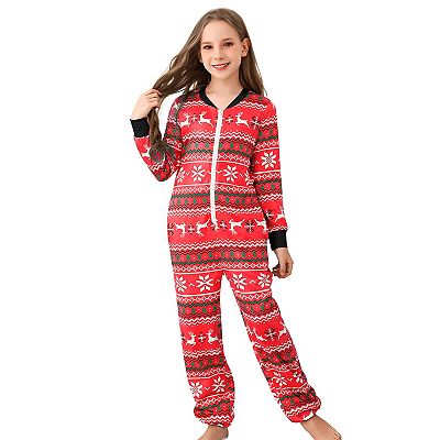 Christmas Pajamas For Family couples Front Zipper Round Neck Jumpsuit Fleece lined Matching Jammies